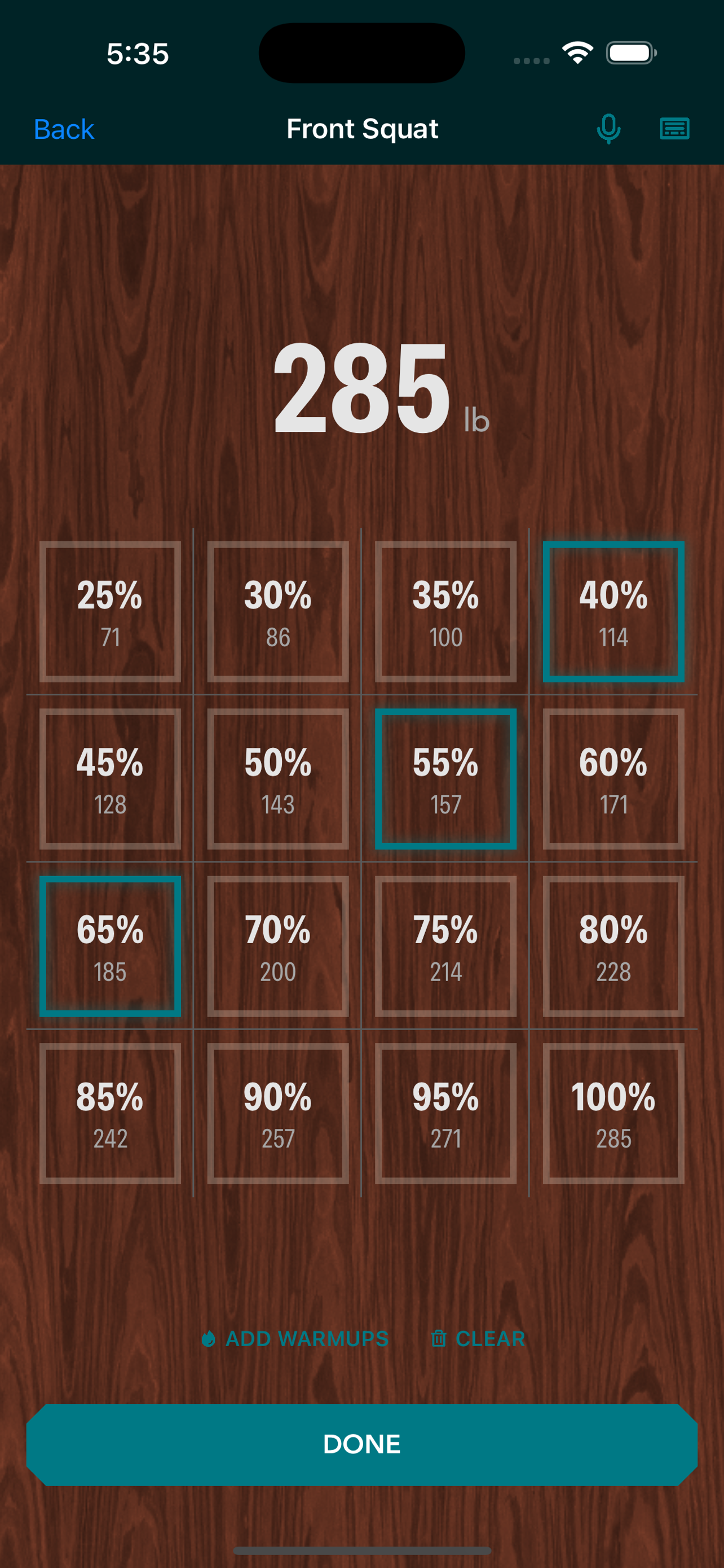 Percentage grid selector