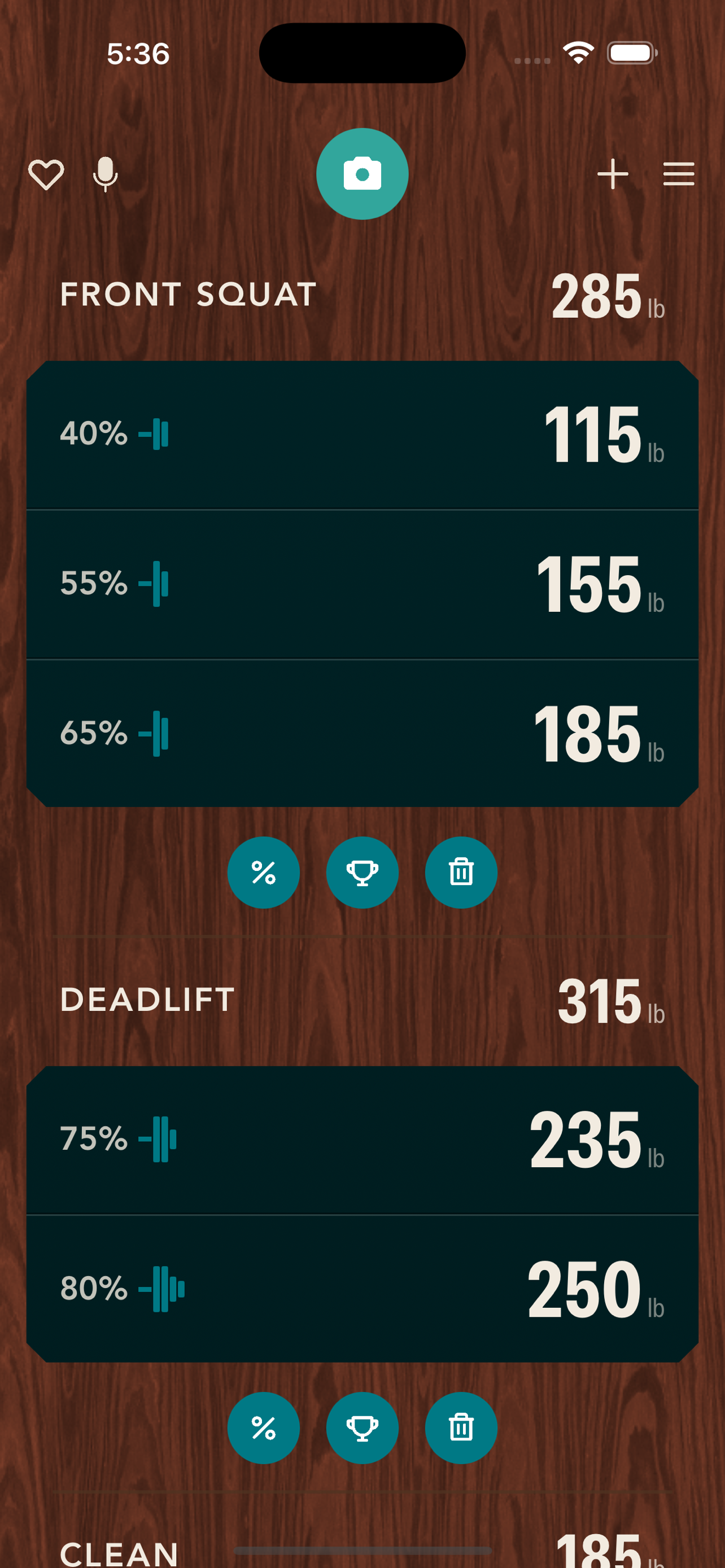 Main calculator screen with PRs